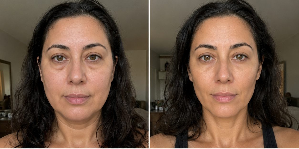 Before and after - face depuff
