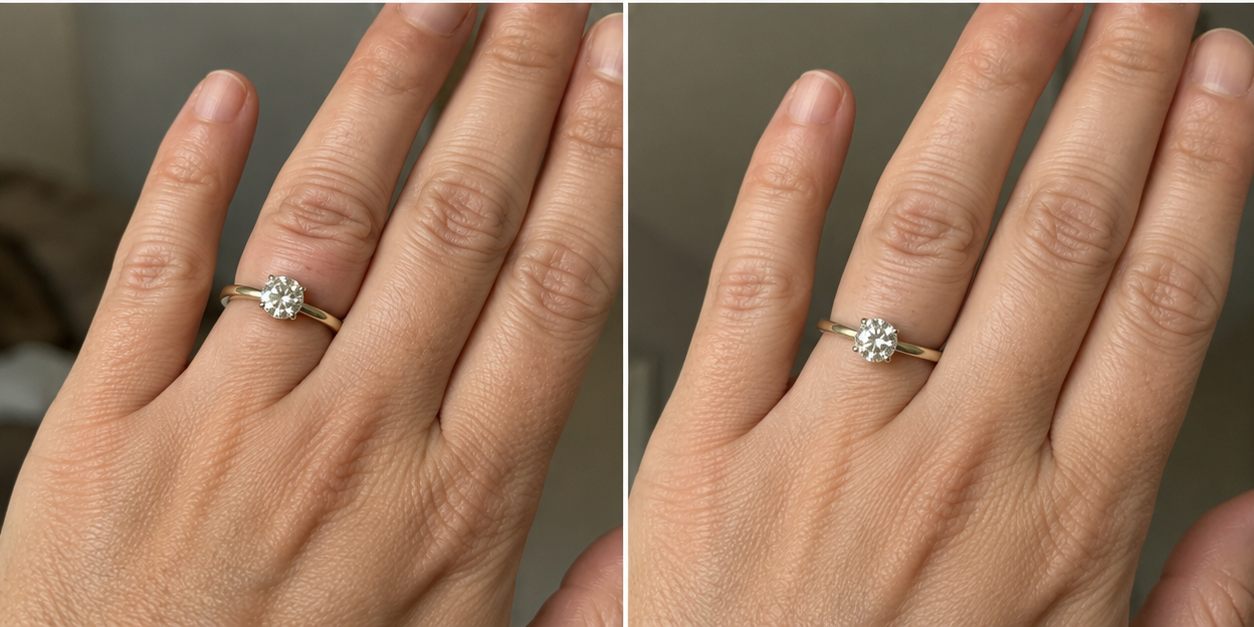 Before and after - fingers and ring